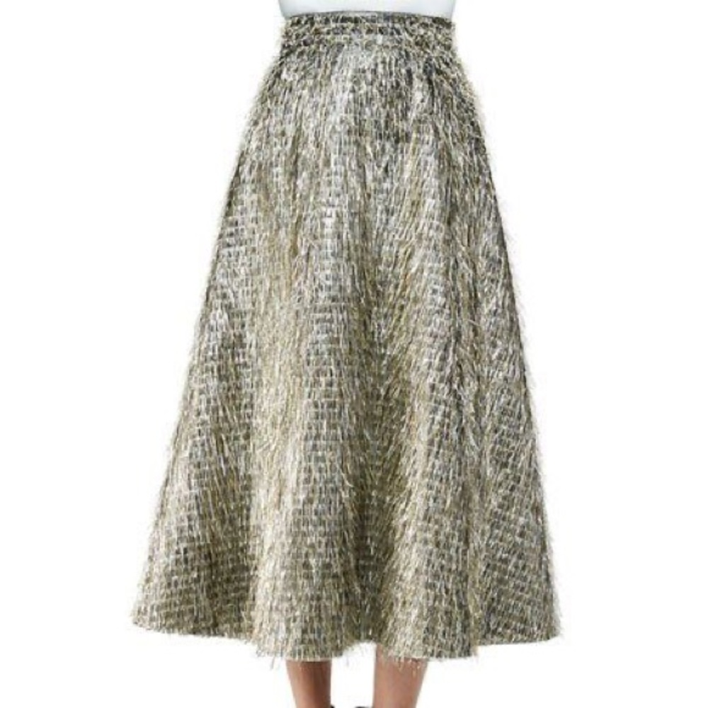 Lela Rose Tinsel-Fringe Full Midi Skirt